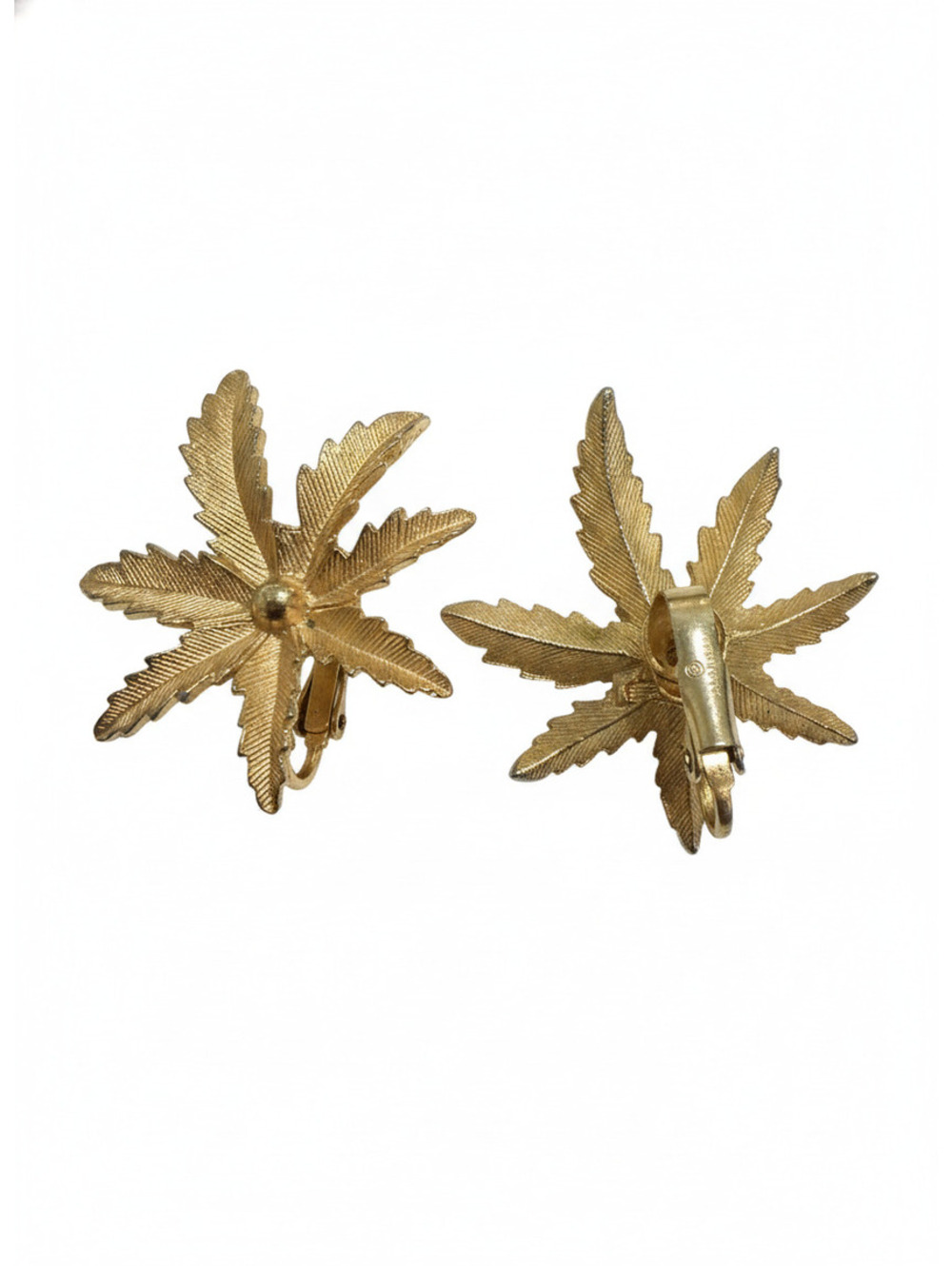 Gold tone leaf clip earrings